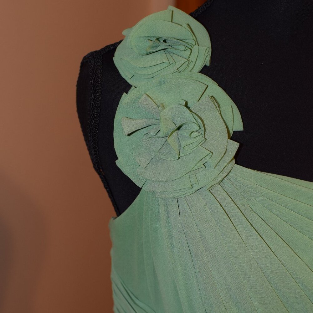 David's Bridal Moss Green One Shoulder Formal Chiffon Dress Bridesmaid Wedding 6 - Picture 3 of 12